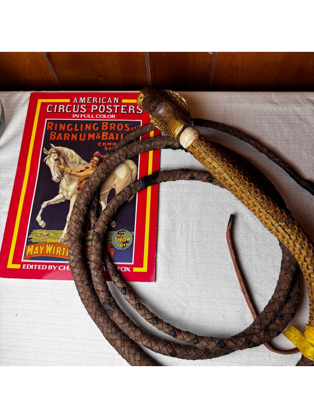 Authentic Ringling Bros Barnum Bailey Cobra Handle Lion Tamer Circus Whip - Picture 2 of 15